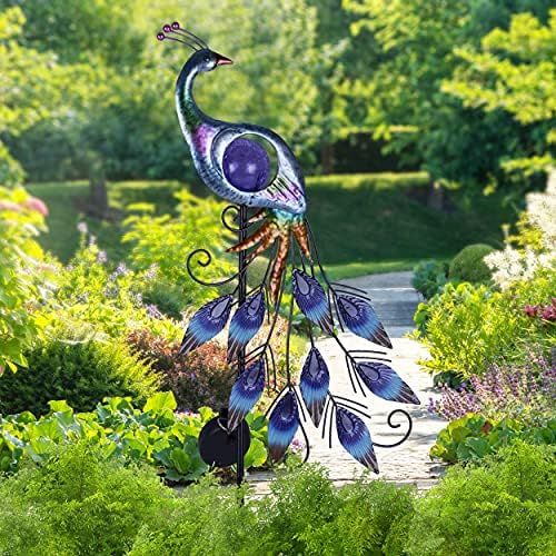  Besuchen Sie den TERESA'S COLLECTIONS-Store TERESAS COLLECTIONS 35cm Metallpfau Solar Led Gartenfigur Gartenskulptur Gartendeko Feengarten fuer Fuer Garten, Terrasse und Balkon Fruehling & Sommer