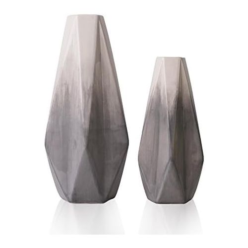  Besuchen Sie den TERESA'S COLLECTIONS-Store TERESAS COLLECTIONS Keramik Blumenvasen, 2er Set grau geometrische dekorative Vase fuer Wohnzimmer, Kueche, Tisch, Zuhause, Buero, Hochzeit als Geschenk Zum Muttertag, 28 / 22cm