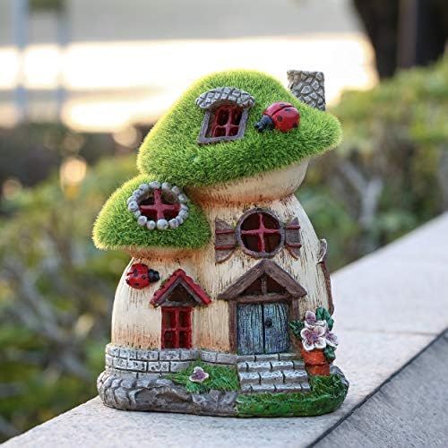  Besuchen Sie den TERESA'S COLLECTIONS-Store TERESAS COLLECTIONS Beflockt Feenhaus 19.5cm Gruen Haus mit Marienkafer Wasserdicht Solar Gartenfigur fuer aussen Elfenhaus Solarleuchte Garten Deko Solar Gartenbeleuchtung aus Harz F