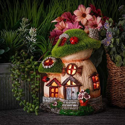  Besuchen Sie den TERESA'S COLLECTIONS-Store TERESAS COLLECTIONS Beflockt Feenhaus 19.5cm Gruen Haus mit Marienkafer Wasserdicht Solar Gartenfigur fuer aussen Elfenhaus Solarleuchte Garten Deko Solar Gartenbeleuchtung aus Harz F