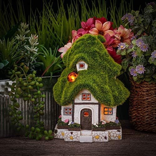  Besuchen Sie den TERESA'S COLLECTIONS-Store TERESAS COLLECTIONS Beflockt Feenhaus 20cm Haus mit Marienkafer Wasserdicht Solar Gartenfigur fuer aussen Elfenhaus LED Solarleuchte Garten Deko Solar Gartenbeleuchtung aus Harz Frueh