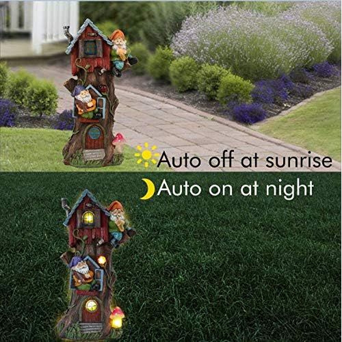  Besuchen Sie den TERESA'S COLLECTIONS-Store TERESAS COLLECTIONS 37.5cm Solar Gartenfigur Baum Feenhaus mit Zwerge Wasserdicht Elfenhaus aus Kunstharz fuer aussen Garten LED Solarleuchten Garten Deko Gartenbeleuchtung Fruehling