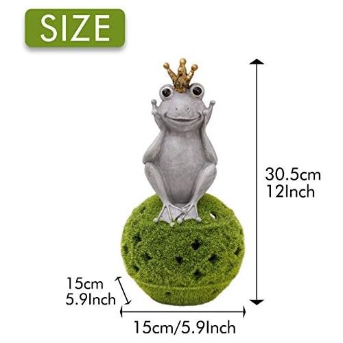  Besuchen Sie den TERESA'S COLLECTIONS-Store TERESAS COLLECTIONS Solarleuchte Froschkoenig Gartenfiguren auf Kugel beflockt mit Moos Kunstharz Frosch Dekofiguren 30.5cm Tierfigur Wetterfest Fruehling Sommer Gartendeko fuer Aussen