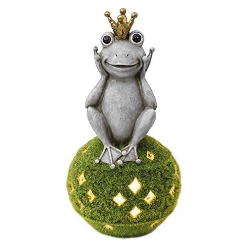  Besuchen Sie den TERESA'S COLLECTIONS-Store TERESAS COLLECTIONS Solarleuchte Froschkoenig Gartenfiguren auf Kugel beflockt mit Moos Kunstharz Frosch Dekofiguren 30.5cm Tierfigur Wetterfest Fruehling Sommer Gartendeko fuer Aussen