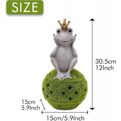  Besuchen Sie den TERESA'S COLLECTIONS-Store TERESAS COLLECTIONS Solarleuchte Froschkoenig Gartenfiguren auf Kugel beflockt mit Moos Kunstharz Frosch Dekofiguren 30.5cm Tierfigur Wetterfest Fruehling Sommer Gartendeko fuer Aussen