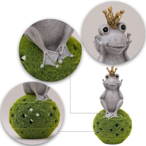  Besuchen Sie den TERESA'S COLLECTIONS-Store TERESAS COLLECTIONS Solarleuchte Froschkoenig Gartenfiguren auf Kugel beflockt mit Moos Kunstharz Frosch Dekofiguren 30.5cm Tierfigur Wetterfest Fruehling Sommer Gartendeko fuer Aussen