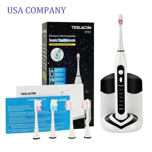  TESLACOM Electric Toothbrush Rechargeable for Kids and Adults with UV Sanitizer 5 Deep Cleaning Modes 4 Brush...