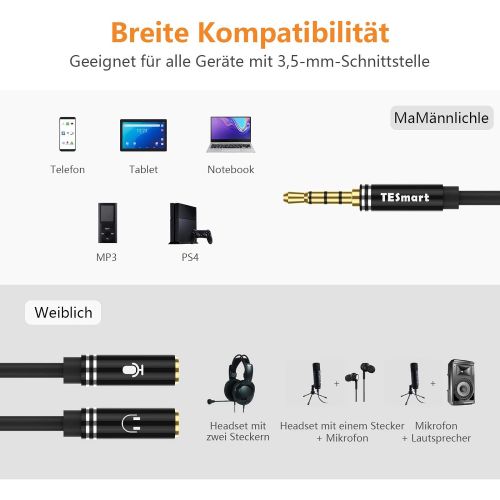  [아마존베스트]TESmart 3.5 mm Headset Adapter, 0.35 m Headphone Adapter Audio Microphone Splitter Cable for Mobile Phone, PC, PS4, Xbox, Laptop etc. (Black)