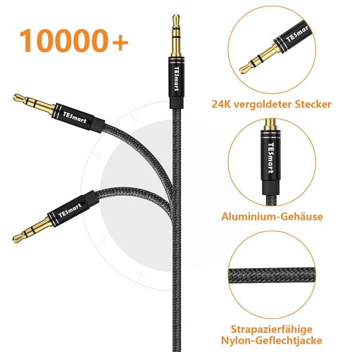  [아마존베스트]TESmart Headphone Extension Cable, 1.8m Jack Extension Cable 3.5mm Audio Cable Premium Nylon Sheath for Headphones, Mobile Phone, Headset, PC etc. (Black)
