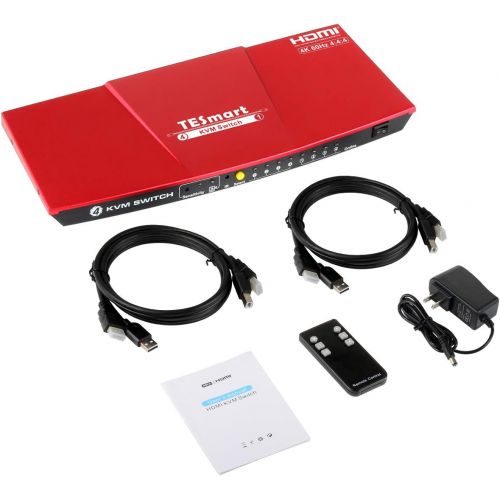  TESmart KVM Switch 4 Port HDMI | 4K 60Hz Ultra HD | Multimedia with Audio Output [Connect Multiple PCs, Laptops, Gaming Consoles to 1 Video Monitor, Keyboard & Mouse] Includes 2 Ca