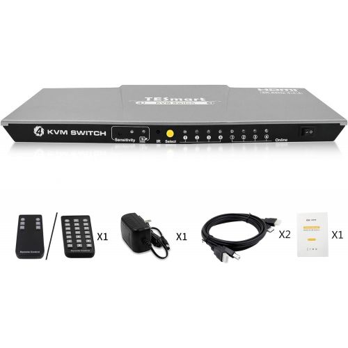  TESmart KVM Switch 4 Port HDMI | 4K 60Hz Ultra HD | Multimedia with Audio Output [Connect Multiple PCs, Laptops, Gaming Consoles to 1 Video Monitor, Keyboard & Mouse] Includes 2 Ca