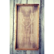 /TETELESTAI33AD SHROUD OF TURIN Reproduction on linen, framed in old barn wood