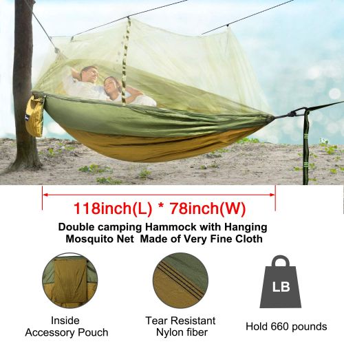  TETON Trekassy Double Camping Hammock with Mosquito Net, Rain Fly, 2 Tree Straps and 2 Carabiners, Indoor Outdoor Hammock for Backpacking, Travel, Beach, Backyard, Hiking