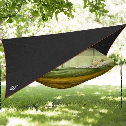  TETON Trekassy Double Camping Hammock with Mosquito Net, Rain Fly, 2 Tree Straps and 2 Carabiners, Indoor Outdoor Hammock for Backpacking, Travel, Beach, Backyard, Hiking