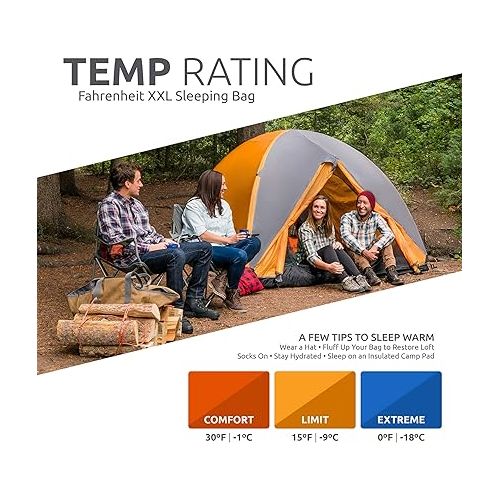  TETON Sports Fahrenheit XXL, -25, 20, and 0 Degree Sleeping Bag for Adults; Warm Cotton Lining for Camping in Comfort, All Weather Sleeping Bags