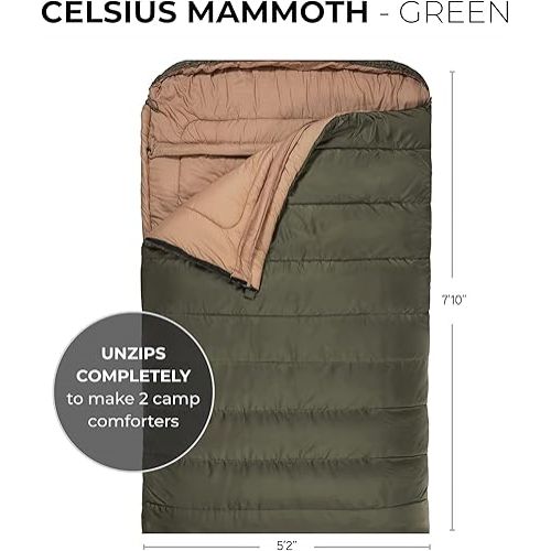  TETON Mammoth, 20 Degree and 0 Degree Sleeping Bags, Double Sleeping Bag, A Warm Bag the Whole Family can Enjoy. Great Sleeping Bag for Camping, Hunting and Base Camp. Compression Sack Included