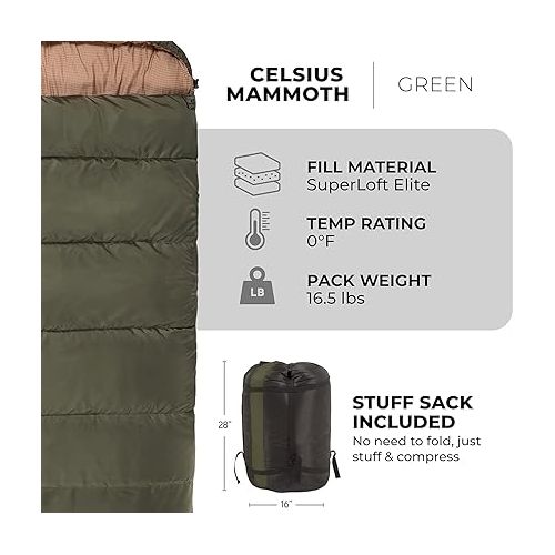  TETON Mammoth, 20 Degree and 0 Degree Sleeping Bags, Double Sleeping Bag, A Warm Bag the Whole Family can Enjoy. Great Sleeping Bag for Camping, Hunting and Base Camp. Compression Sack Included