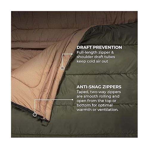  TETON Mammoth, 20 Degree and 0 Degree Sleeping Bags, Double Sleeping Bag, A Warm Bag the Whole Family can Enjoy. Great Sleeping Bag for Camping, Hunting and Base Camp. Compression Sack Included