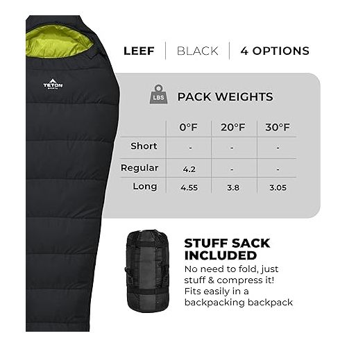  TETON Sports LEEF Ultralight Mummy Sleeping Bag Perfect for Backpacking, Hiking, and Camping; 3-4 Season Mummy Bag; Free Stuff Sack Included