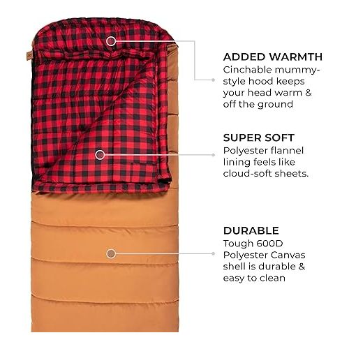  TETON Sports Bridger Canvas Sleeping Bag, -35˚F, -20˚F, 0˚F, 20˚F Degree Options - Cold Weather Winter All-Season Outdoor Gear, Car & Tent Camping Accessories & Essentials - Pecan/Fox, -20˚F