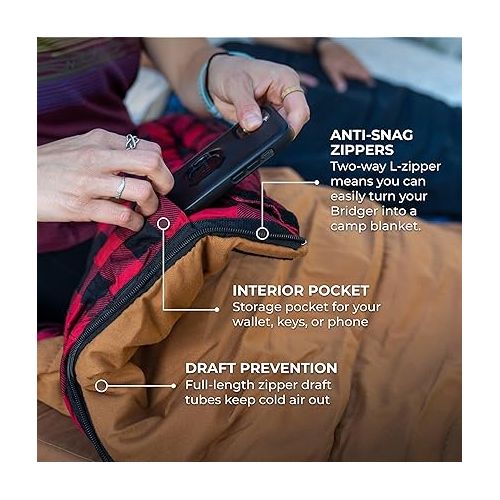 TETON Sports Bridger Canvas Sleeping Bag, -35˚F, -20˚F, 0˚F, 20˚F Degree Options - Cold Weather Winter All-Season Outdoor Gear, Car & Tent Camping Accessories & Essentials - Pecan/Fox, -20˚F