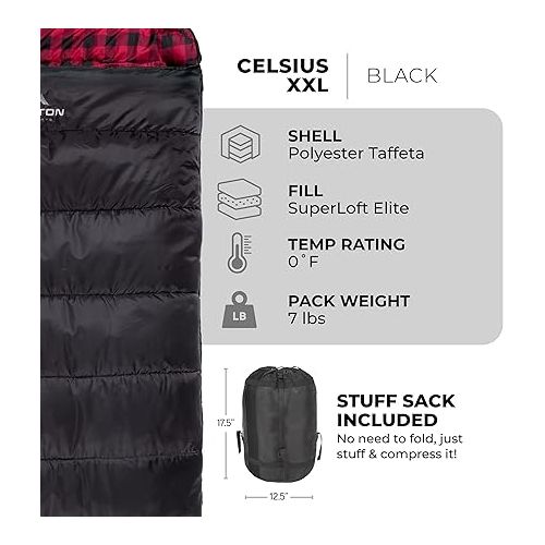  TETON Sports Celsius XXL, -25, 20, 0 Degree Sleeping Bags, All Weather Sleeping Bags for Adults, Camping Made Easy and Warm. Compression Sack Included