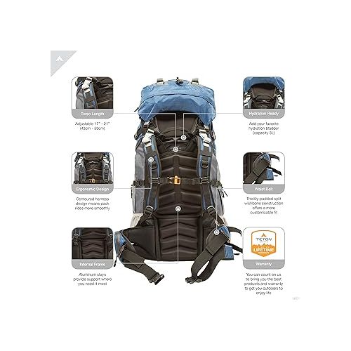  TETON Sports Outfitter 4600 Ultralight Internal Frame High-Performance Backpack for Hiking, Camping, Travel, and Outdoor Activities; 75L, Blue