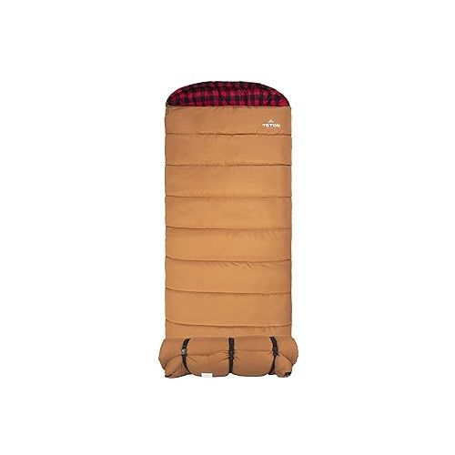  TETON Sports Outfitter XXL Camp Pad; Sleeping Pad for Car Camping, Brown & Deer Hunter Sleeping Bag; Warm and Comfortable Sleeping Bag Great for Camping Even in Cold Seasons; Brown, Right Zip