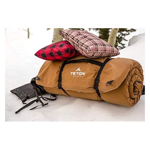  TETON Sports Outfitter XXL Camp Pad; Sleeping Pad for Car Camping, Brown & Deer Hunter Sleeping Bag; Warm and Comfortable Sleeping Bag Great for Camping Even in Cold Seasons; Brown, Right Zip