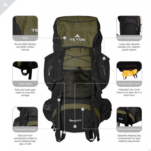  [아마존핫딜][아마존 핫딜] TETON Sports Scout 3400 Internal Frame Backpack; High-Performance Backpack for Backpacking, Hiking, Camping