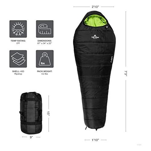  [아마존베스트]TETON Sports LEEF Lightweight Mummy Sleeping Bag; Great for Hiking, Backpacking and Camping; Free Compression Sack