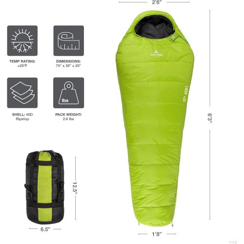  TETON Sports LEEF Ultralight Mummy Sleeping Bag Perfect for Backpacking, Hiking, and Camping; 3-4 Season Mummy Bag; Free Stuff Sack Included