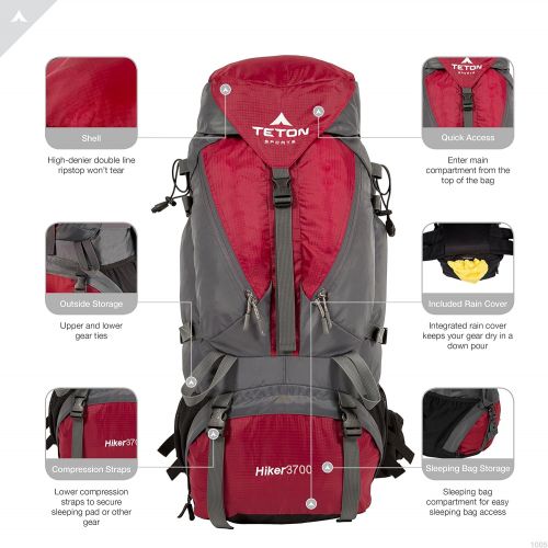  TETON Sports Hiker 3700 Ultralight Internal Frame High-Performance Backpack for Hiking, Camping, Travel, and Outdoor Activities; 60L, Red