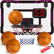 TEUVO Indoor Basketball Hoop for Kids & Adults Mini Basketball Hoop with Electronic Scoreboard 4 Balls Over The Door Nerf Mini Hoops Sport Games Toys Gifts for 5 6 7 8 9 10 11 12+ Year Old Boys Teens