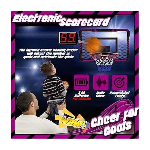  TEUVO Indoor Basketball Hoop for Kids & Adults Mini Basketball Hoop with Electronic Scoreboard 4 Balls Over The Door Nerf Mini Hoops Sport Games Toys Gifts for 5 6 7 8 9 10 11 12+ Year Old Boys Teens