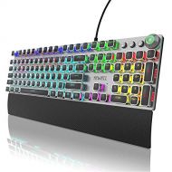 Mechanical Gaming Keyboard, TEWELL RGB LED Rainbow Backlit Typewriter Keyboards with Removable Hand Rest, 104 Anti-ghosting Keys, Quick-Responsible Black Switches for PC, Laptop, C