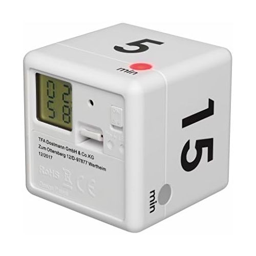 [아마존베스트]TFA Dostmann Digital Cube Timer, Time Cube, Stopwatch, 6 x 6 x 6 cm, White, 38.2032.02