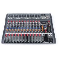 Pro 12 Channels Live Audio Mixer Bluetooth USB DJ Sound Mixing Console Amplifier with 3 Stage Equalization Regulate 6 Modes Of Music for Family Ktv, Campus Speech, Meeting Etc