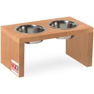 TFKitchen Wooden Pet Feeder, Cherry Wood, Double Bowl Raised Stand - Choose Your Size and Tall -