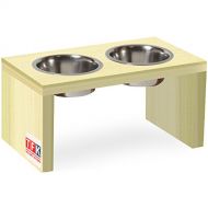 TFKitchen Wooden Pet Feeder, Poplar Wood, Double Bowl Raised Stand - Choose Your Size and Tall -