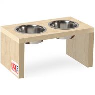 TFKitchen Wooden Pet Feeder, Maple Wood, Double Bowl Raised Stand - Choose Your Size and Tall -