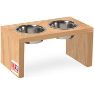 TFKitchen Wooden Pet Feeder, Oak Wood, Double Bowl Raised Stand - Choose Your Size and Tall -