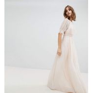 TFNC Pleated Maxi Bridesmaid Dress With Spot Mesh Frill Detail