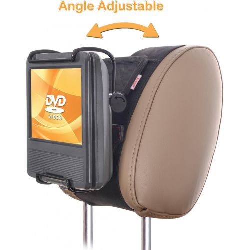  [아마존베스트]TFY Universal Car Headrest Mount Holder with Angle- Adjustable Holding Clamp for 7-10 Inch Swivel Screen Portable DVD Players, Black