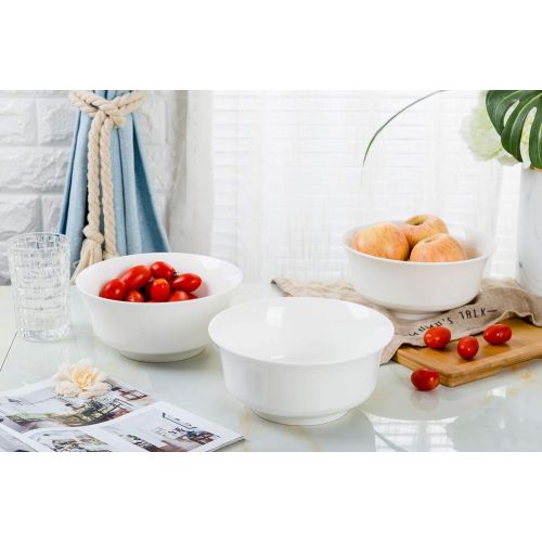  TGLBT Large Bowls for Salad/Soup/Pasta 3-Pack Stackable Porcelain Elegant White Serving Bowls