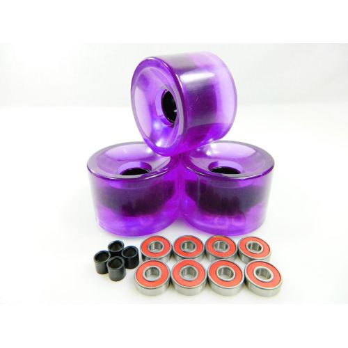  TGM Big Boy 76mm Blank Pro Longboard Skateboard Cruiser Wheels (Clear Purple) + ABEC 7 Bearings + Spacers