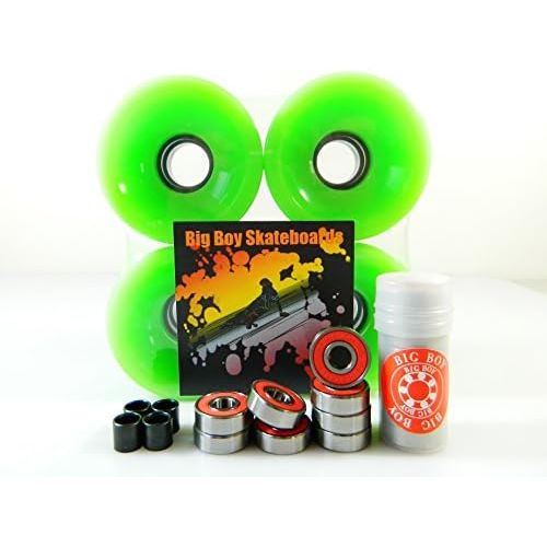  TGM Big Boy 70mm Gel Solid Skateboard Wheels + ABEC 7 Bearings Spacers (Solid Green)