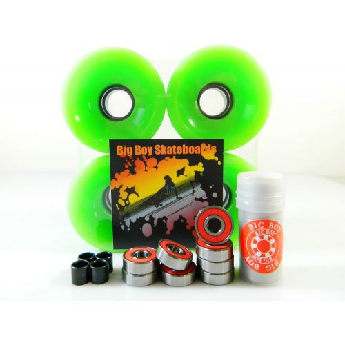  TGM Big Boy 70mm Gel Solid Skateboard Wheels + ABEC 7 Bearings Spacers (Solid Green)