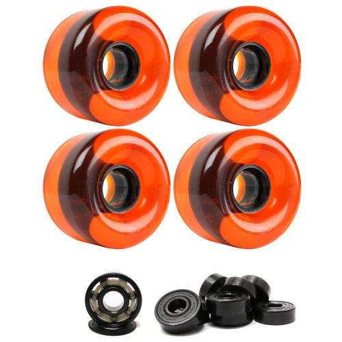  TGM Skateboards Longboard Cruiser Wheels 65mm x 44mm 83A 151C Orange Clear Ceramic Bearings