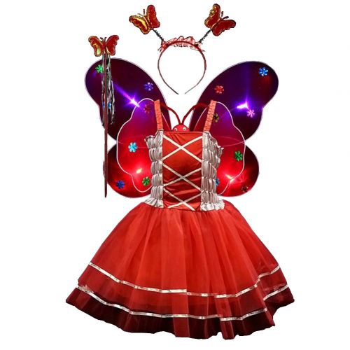  TGP Fairy Costume Set 4pcs,Girls Dress Up Princess Dress, Butterfly Wings, Wand and Headband for Children Ages 3-8